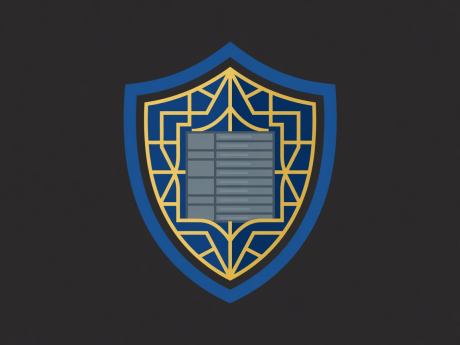 Flat vector illustration showing an encrypted shield protecting user records