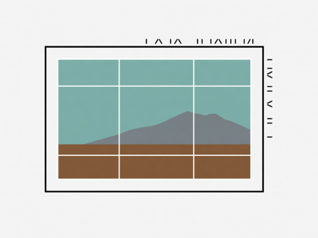 Flat vector illustration depicting a camera viewfinder with framing grids and technical aperture marks